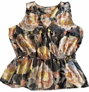 Loft Outlet Women's Multicolor Sleeveless floral peplum 100% cotton top, Medium